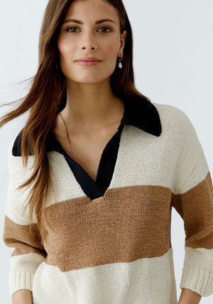 Oui Knit Colour Block Short Jumper, White