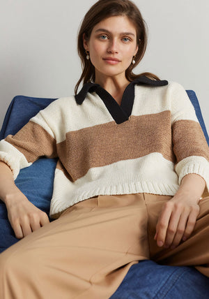 Oui Knit Colour Block Short Jumper, White