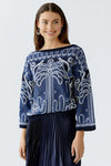 OUI Paisley Short Sleeve Jumper, Blue