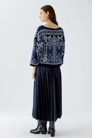 OUI Paisley Short Sleeve Jumper, Blue