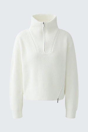 Oui Rib Knit Half Zip Jumper, Off White