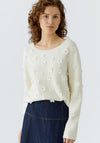 Oui Knitted Jumper with Floral Design, White