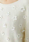 Oui Knitted Jumper with Floral Design, White