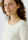 Oui Knitted Jumper with Floral Design, White