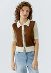 Oui Contrast Panel Faux Suede Cardigan, White