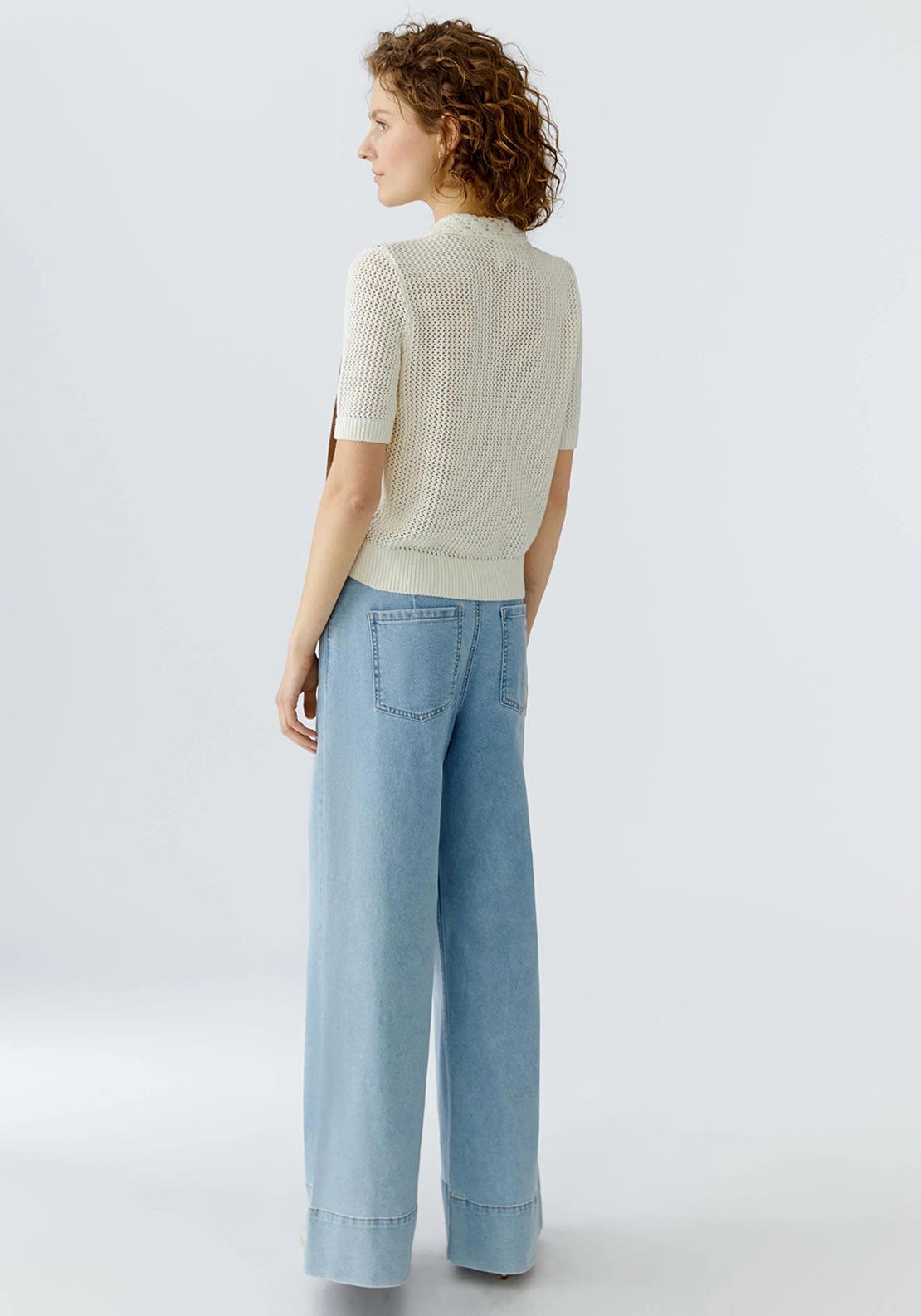 Oui Contrast Panel Faux Suede Cardigan, White