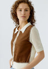 Oui Contrast Panel Faux Suede Cardigan, White