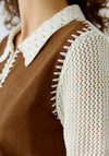 Oui Contrast Panel Faux Suede Cardigan, White