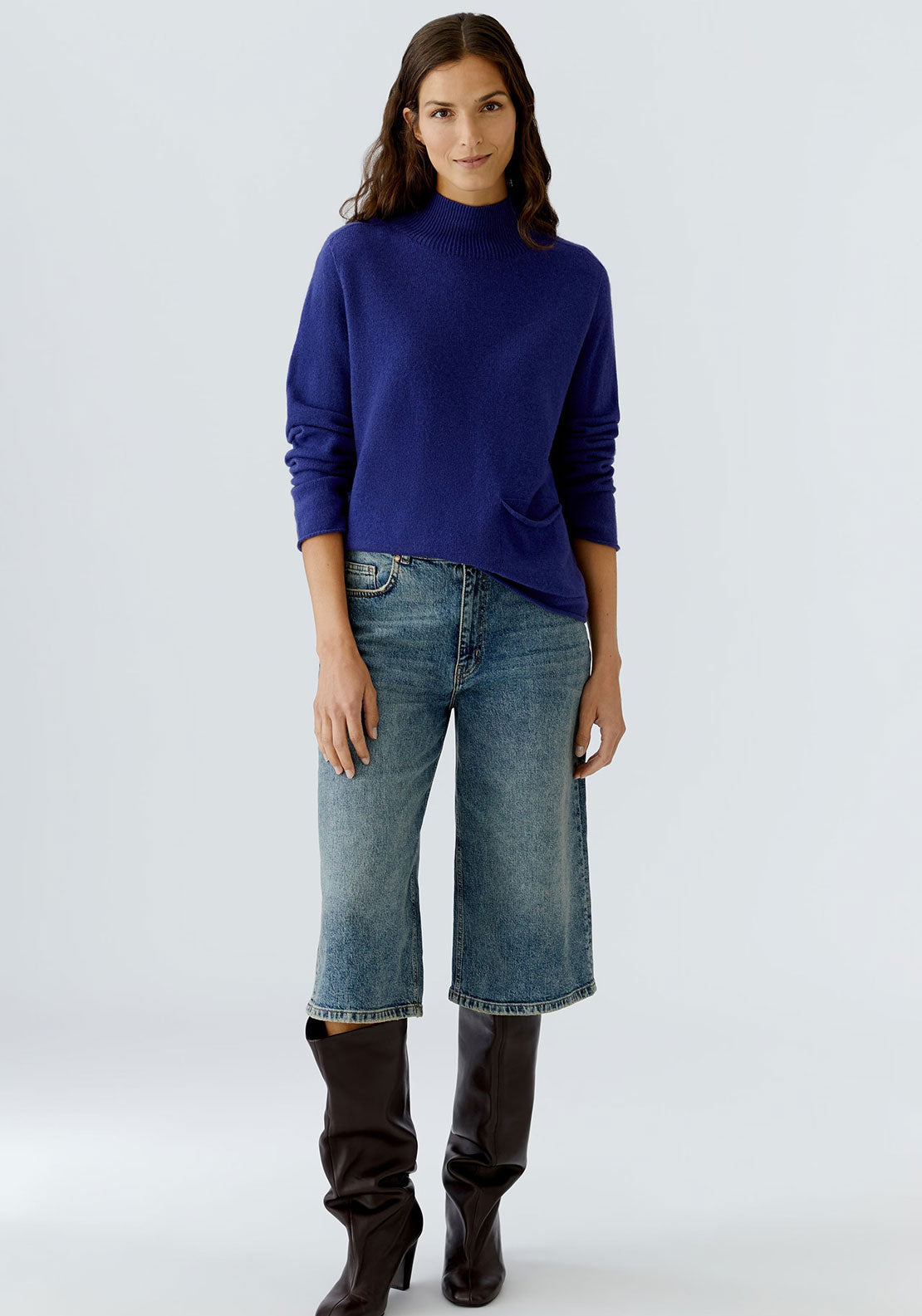 Oui Rib Knit Pocket Detail Jumper, Blue