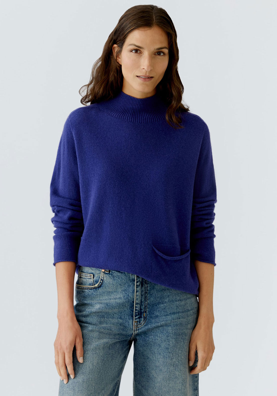 Oui Rib Knit Pocket Detail Jumper, Blue