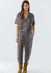 Oui Stretch Leopard Button Front Jumper, Brown