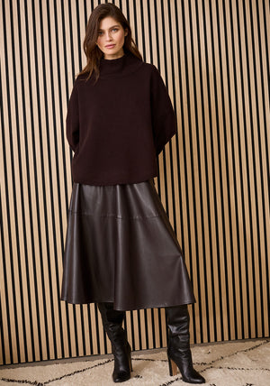 Oui Faux Leather Aline Midi Skirt, Brown
