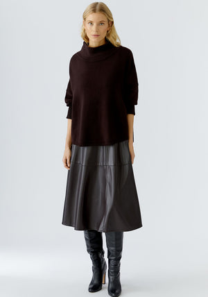 Oui Faux Leather Aline Midi Skirt, Brown