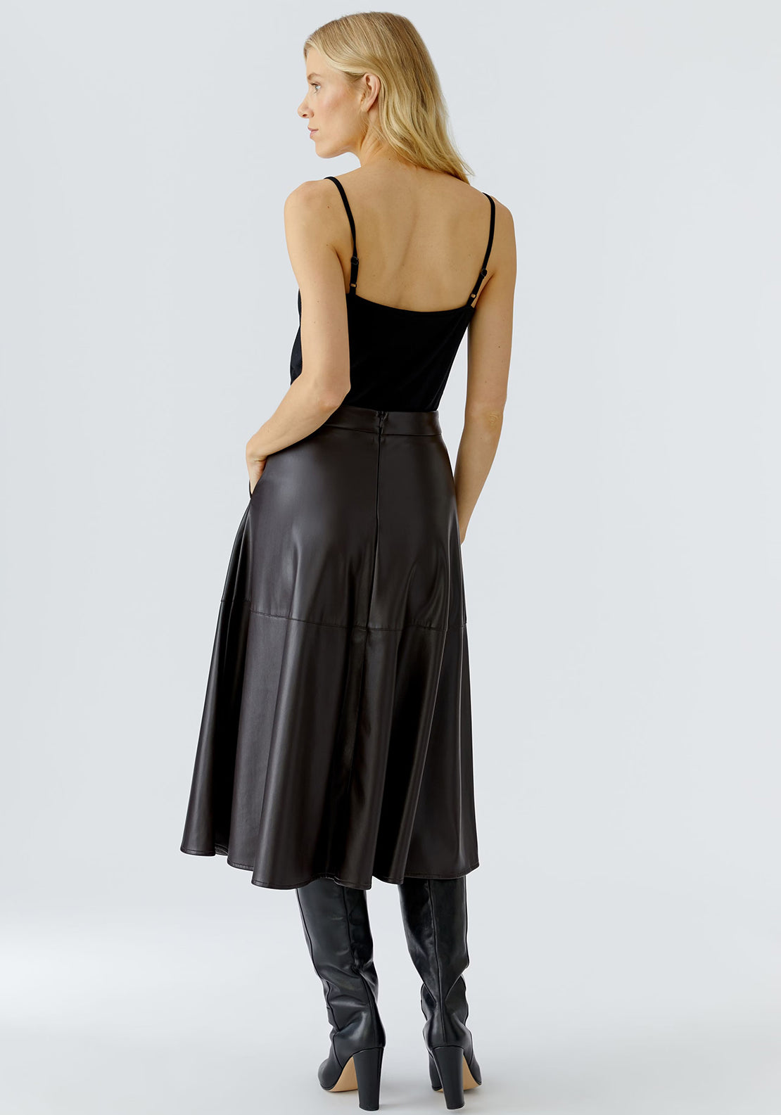 Oui Faux Leather Aline Midi Skirt, Brown