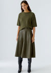 Oui Faux Leather Aline Midi Skirt, Green