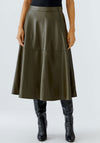 Oui Faux Leather Aline Midi Skirt, Green