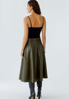 Oui Faux Leather Aline Midi Skirt, Green