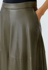 Oui Faux Leather Aline Midi Skirt, Green