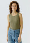 Oui Ribbed Round Neck Tank Top, Green