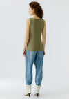 Oui Ribbed Round Neck Tank Top, Green