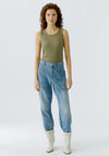 Oui Ribbed Round Neck Tank Top, Green