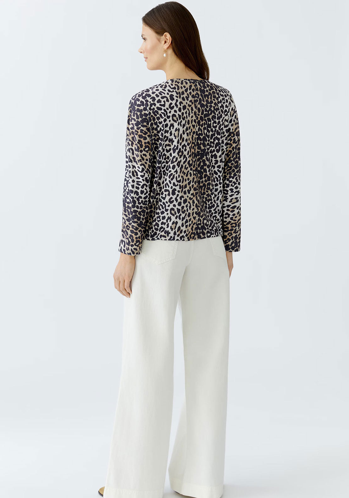 Oui Jersey Leopard Tie Trim Top, Brown