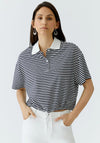 Oui Striped Tie Trim Polo Shirt, Navy