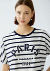 Oui Striped Motif T-Shirt, White and Navy