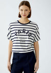 Oui Striped Motif T-Shirt, White and Navy