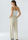 Oui Lacey Branded Waist Straight Leg Trousers, Cream