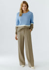 Oui Stripe Detail Wide Leg Trousers, Khaki