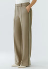 Oui Stripe Detail Wide Leg Trousers, Khaki