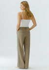Oui Stripe Detail Wide Leg Trousers, Khaki