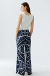 Oui Marlene Floral Print Elasticated Wide Leg Trousers, Navy