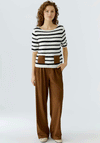 Oui Faux Suede Straight Leg Drawstring Trousers, Fudge Brown