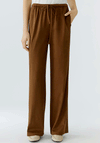 Oui Faux Suede Straight Leg Drawstring Trousers, Fudge Brown