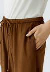 Oui Faux Suede Straight Leg Drawstring Trousers, Fudge Brown