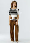 Oui Striped Knitted With Patch Pockets Pullover, White