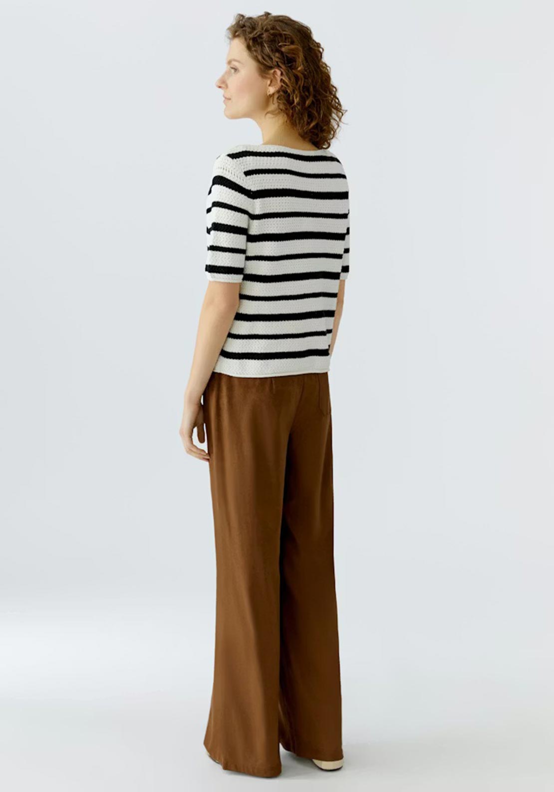 Oui Striped Knitted With Patch Pockets Pullover, White