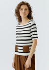 Oui Striped Knitted With Patch Pockets Pullover, White