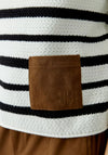 Oui Striped Knitted With Patch Pockets Pullover, White