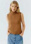 Oui Roll Neck Knit Vest, Tan