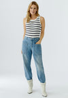 Oui Striped With Embellished Logo Tank Top, White
