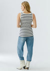 Oui Striped With Embellished Logo Tank Top, White