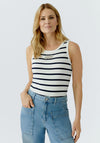 Oui Striped With Embellished Logo Tank Top, White