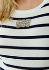 Oui Striped With Embellished Logo Tank Top, White