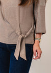 Oui Glitter Tie Trim Jersey Knit Top, Gold