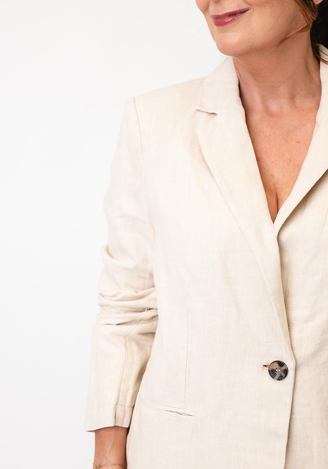 Oui Linen Single Button Blazer, Beige