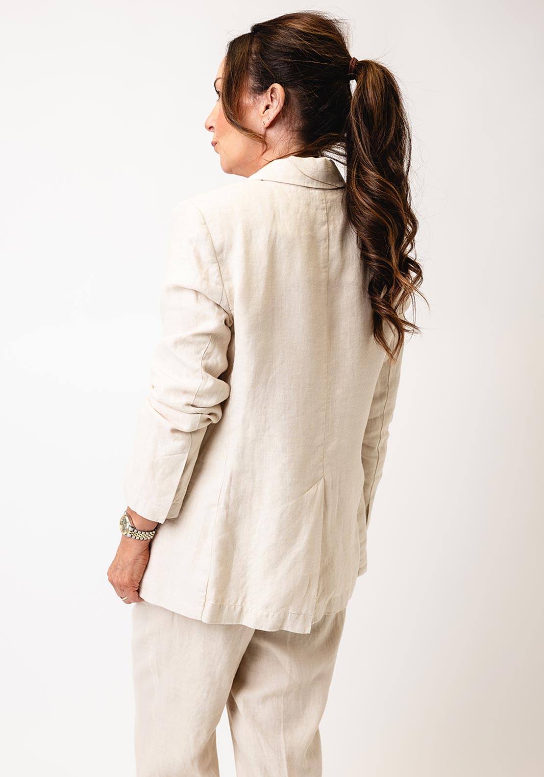 Oui Linen Single Button Blazer, Beige