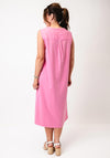 Oui Linen Frayed V Neck Midi Dress, Pink